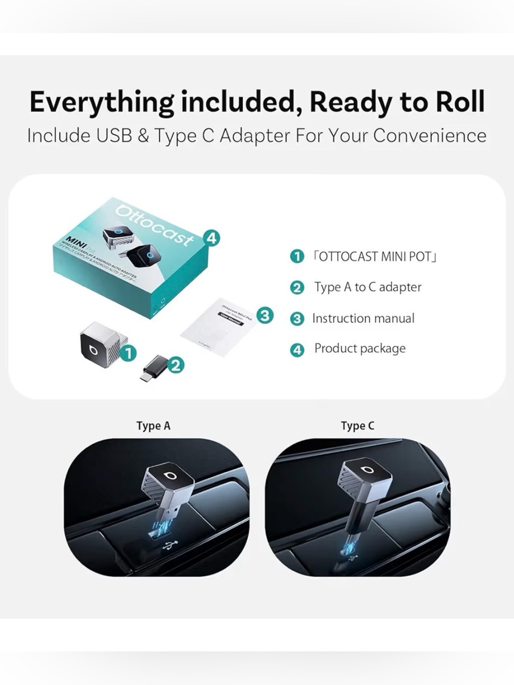OTTOCAST Mini 3.0 Wireless CarPlay/Android Auto Adapter - Silver - Picture 5 of 7